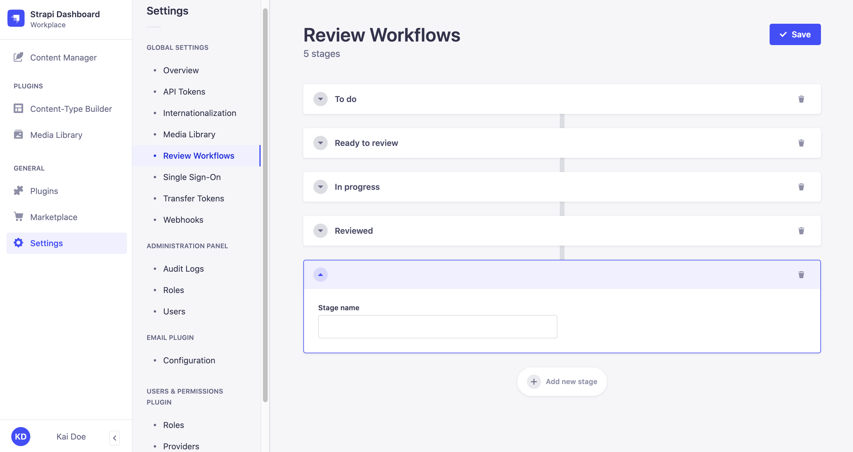 Review Workflows Settings